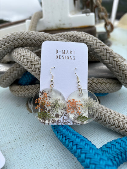 Flowers and fern earrings