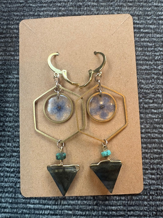 Geometric Forget Me Not and Labadorite Earrings
