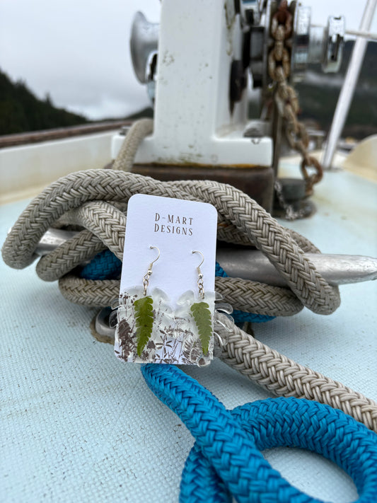 Ferns inside of monstera shape earrings