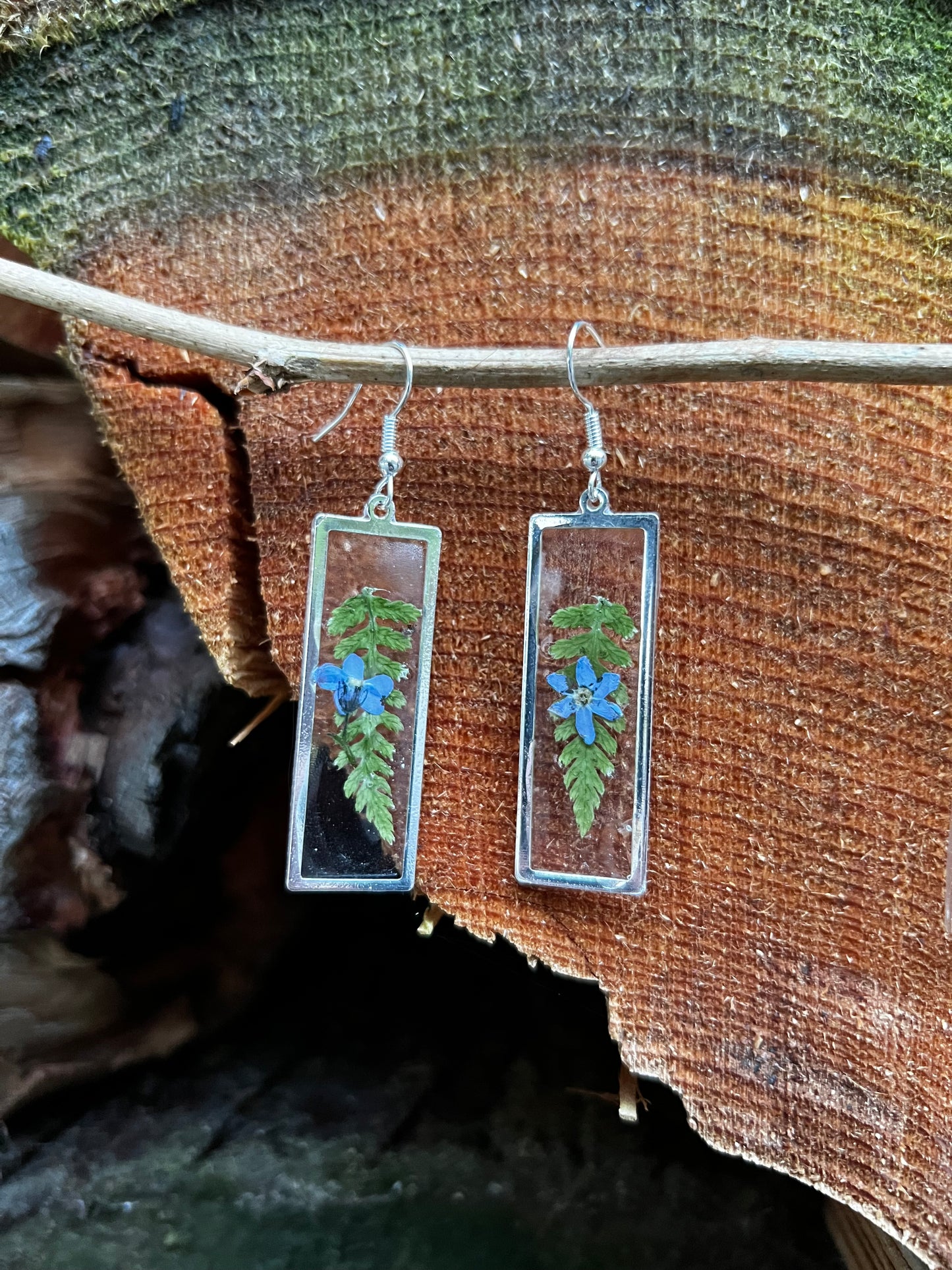 Oak Fern & Forget Me Not Flower Earrings - Silver