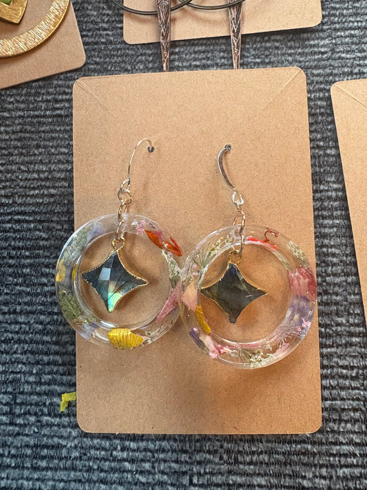 Mixed Flower and Labadorite Hoops