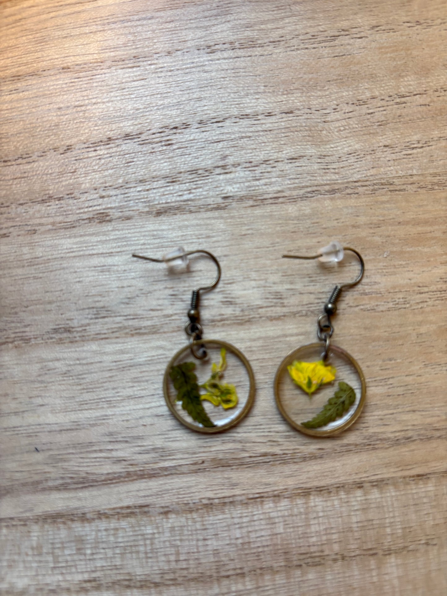 Ferns and yellow flower Earrings