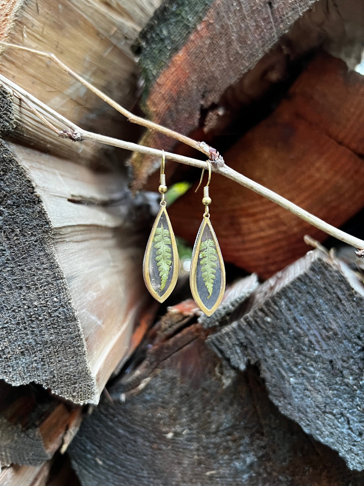 Western Oak Fern Teardrop Earrings