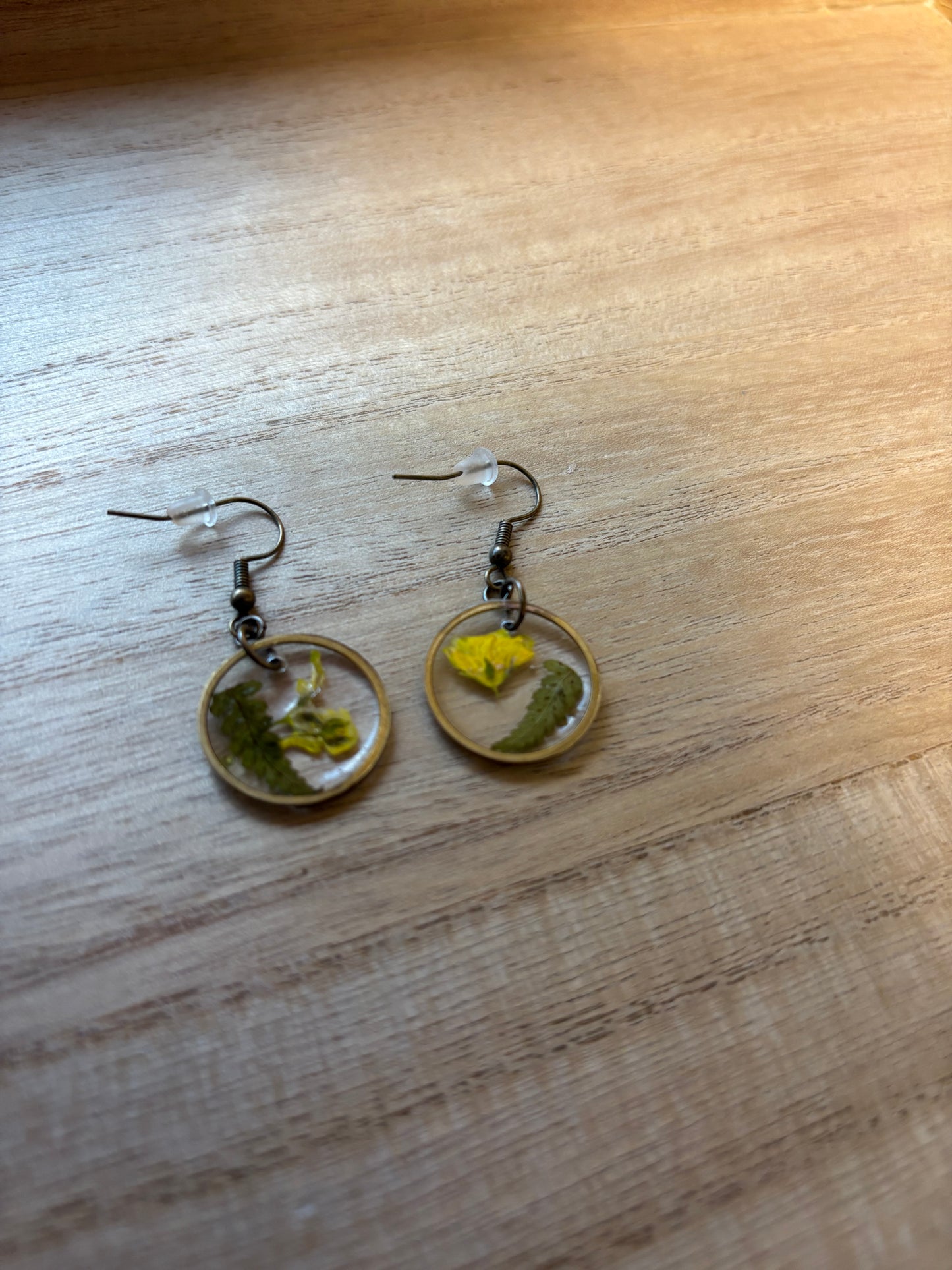 Ferns and yellow flower Earrings