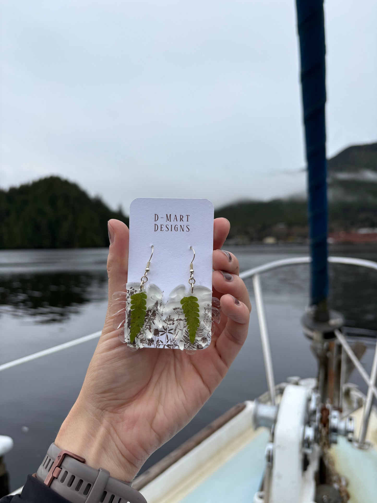 Ferns inside of monstera shape earrings