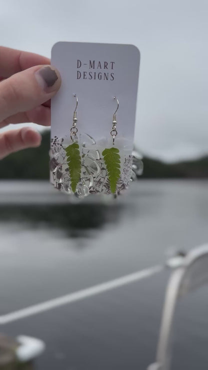 Ferns inside of monstera shape earrings